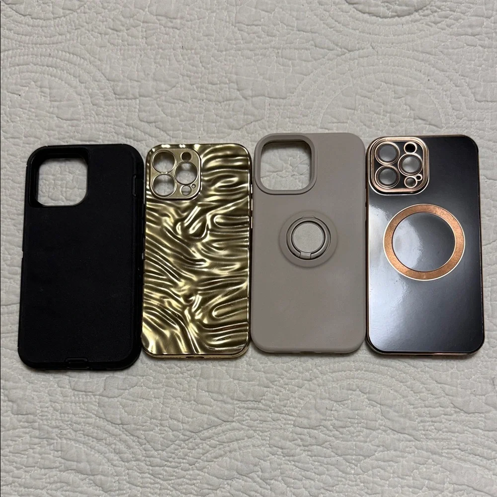 iPhone 13 Pro Max Stylish Phone Case Set - Black, Gold, Tan, Black